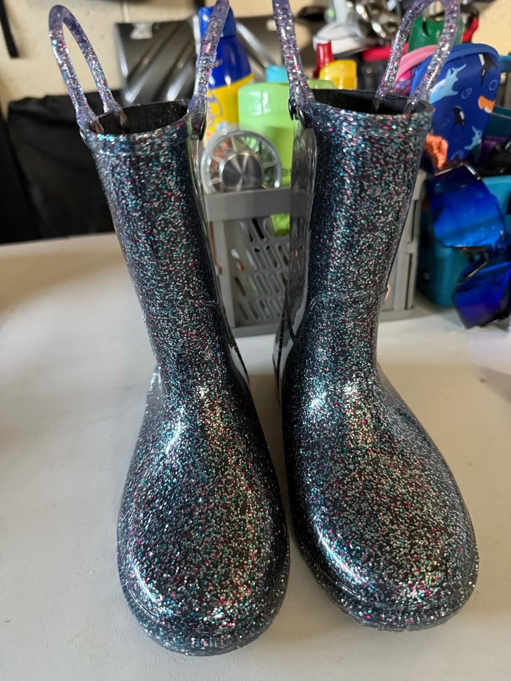 Western Chief Kids Glitter Rain Boots - Black with Multicolor Sparkle